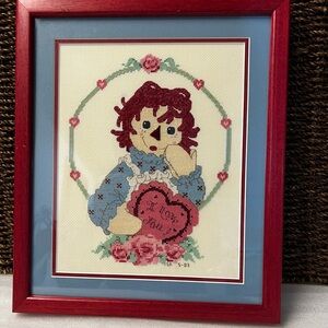 Raggedy Ann "I Love You" Janlynn Counted Cross Stitch Framed and Matted Picture
